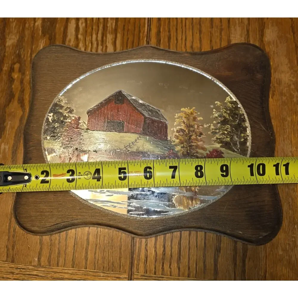 Vtg 70s MCM Hand Painted Mirror Barn Scene Wood Artist Signed Ann Todd Country